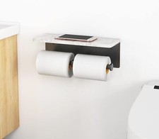 Toilet Paper Holder with Shelf,Double Tier with Marble Roll Toilet Paper Black