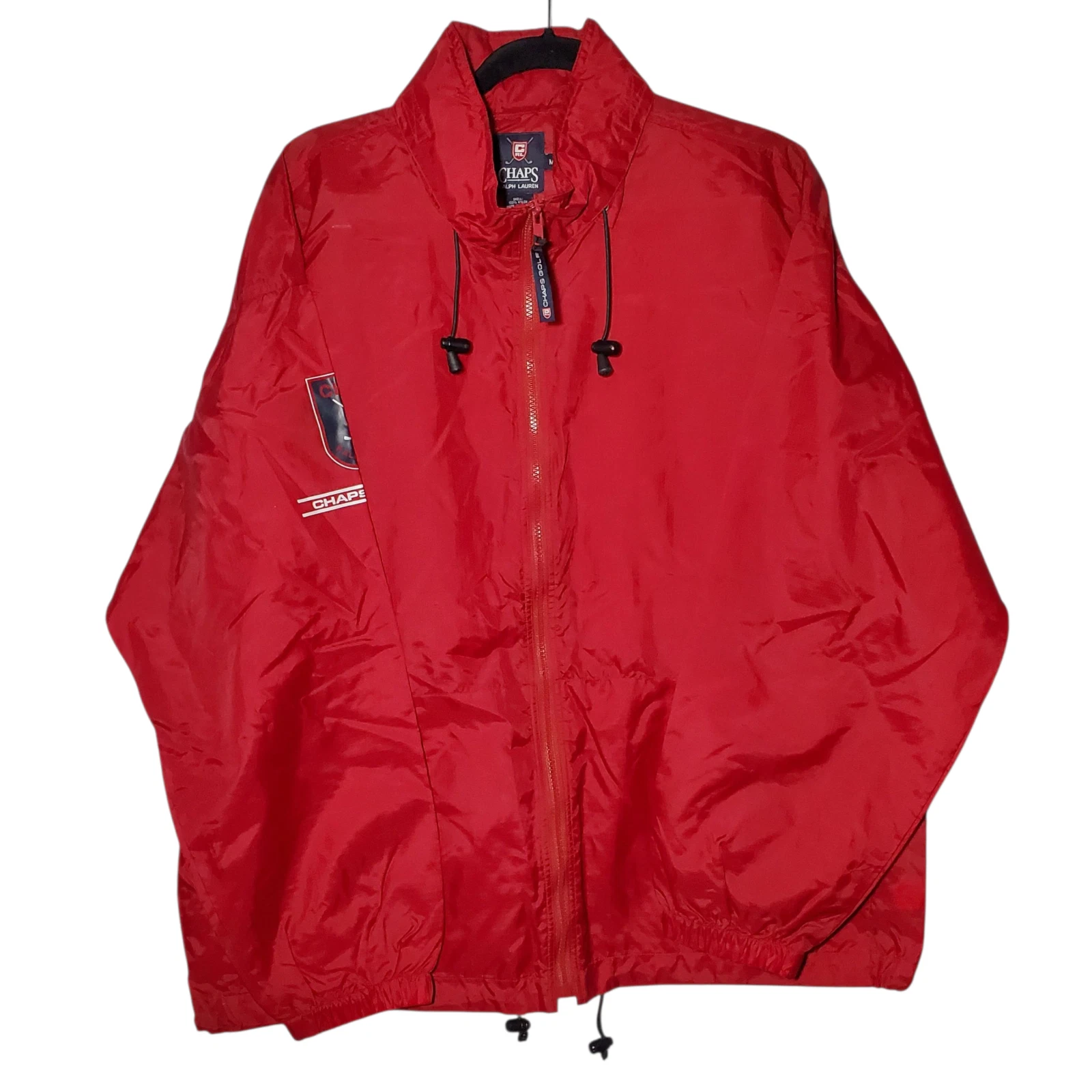 Chaps Ralph Lauren Golf Jacket Men's M Red Nylon Ripstop Hidden-Hood Packable