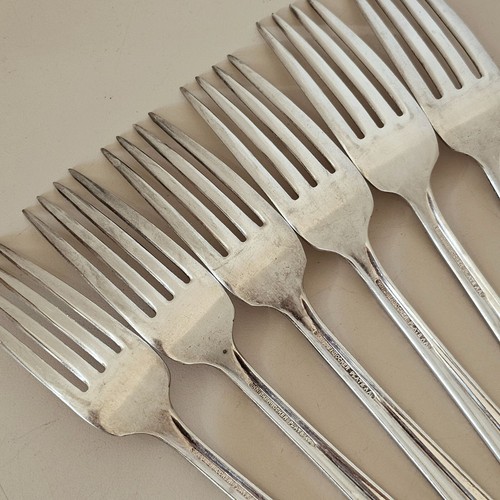 Wallace Silver Roseanne Forks 7.5" set-6 silverplate 1938 art deco floral - Picture 9 of 12