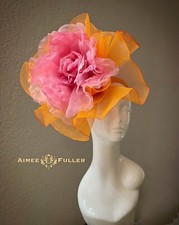 Aimee Fuller Orange Fascinator Pink Rose Kentucky Derby Hat Royal Ascot Del Mar