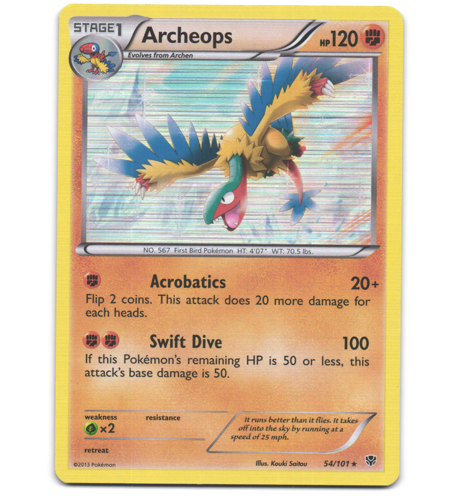 Pokemon 2013 Near Mint NM Archeops 54/101 Plasma Blast Holo Card