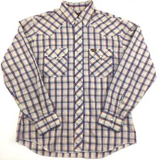 Vtg Wrangler Western Shirt Mens Pearl Snap Made USA Check Cowboy Rodeo Aztec L