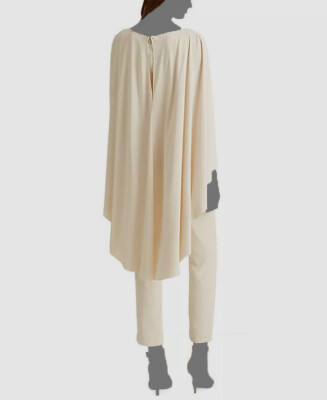 Lauren Ralph Lauren Women Ivory Belted Cape Georgette Jumpsuit