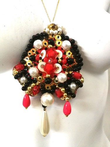 Embroidered Jewelry Necklace Pendant Amulet Luxury Charm Beaded Crystals Pearls - Picture 11 of 24