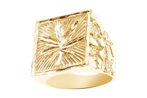 Authentic Men's 14kt Gold Plated Marijuana Cannabis Hemp Pot Leaf Nugget Ring