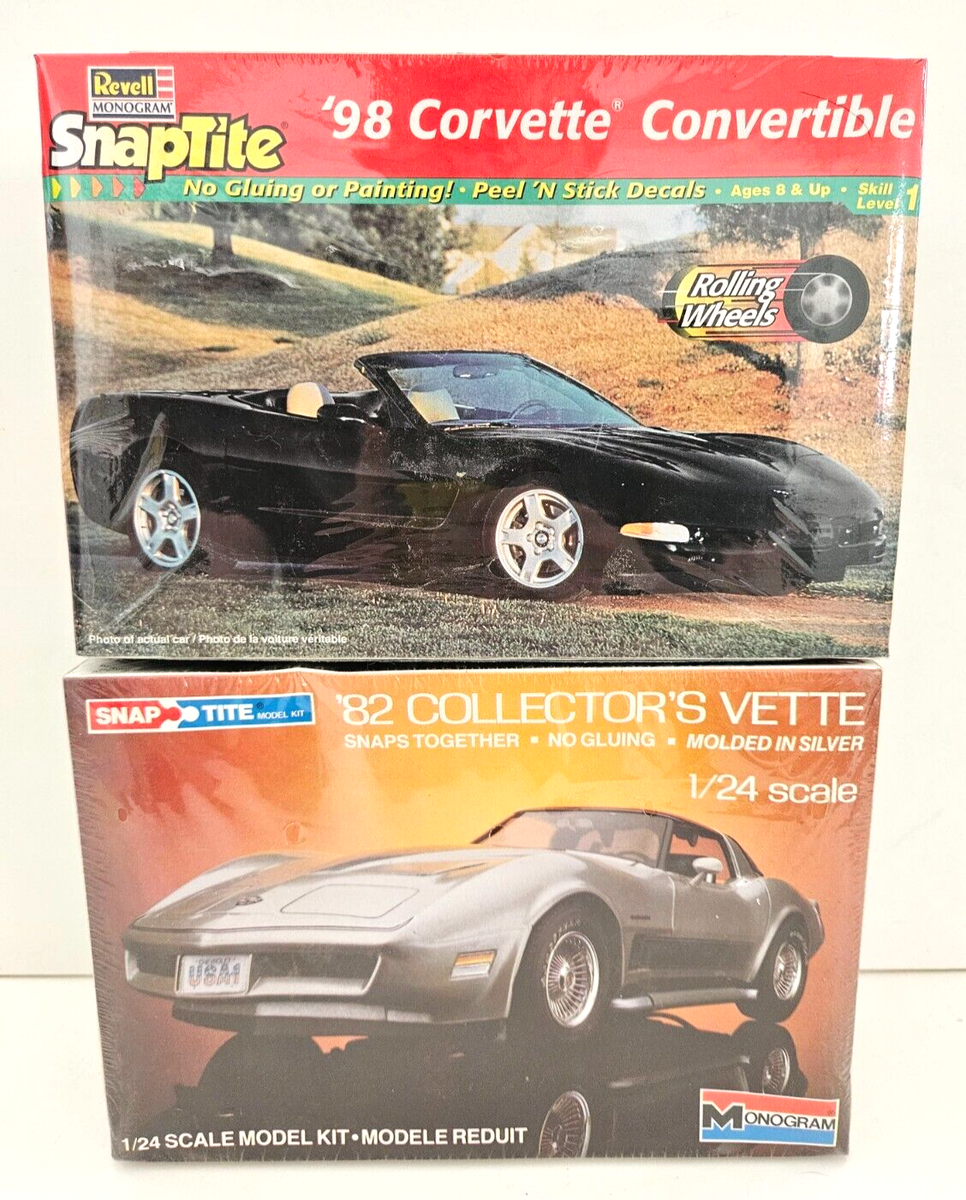 2X LOT 1/25 REVELL '98 CORVETTE CONVERTIBLE SNAP + MONOGRAM '82