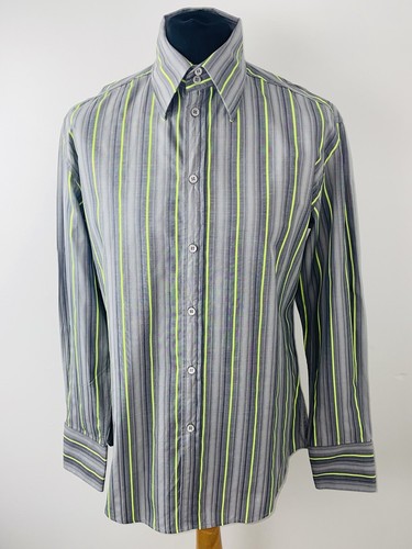 Vintage Versace NEON GREEN Striped Grey Long Sleeve Shirt Size Extra Large XL - Picture 3 of 10