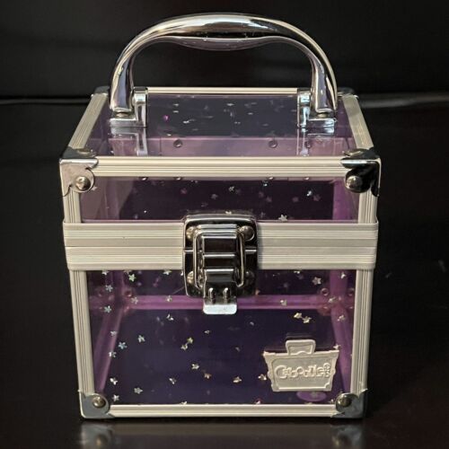 Caboodles Clear Purple Acrylic With  Stars Small Train Make-up Case Logo 5x5x4 - Picture 1 of 10