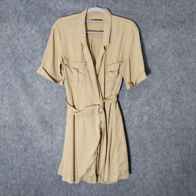 Zara Wrap Dress XS Lyocell Cargo Utility Pocket Waist Define Belt Short  Sleeve | eBay