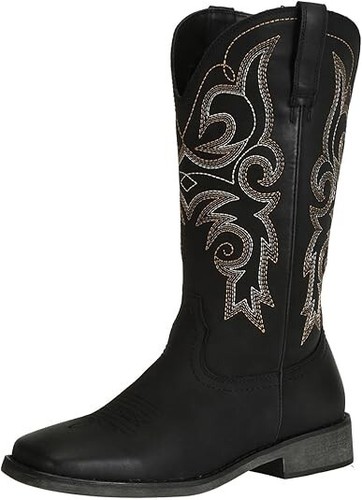 SheSole Women's Wide Cowboy Boots Square Toe Mid Calf Cowgirl Boots Black size 6