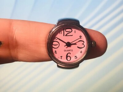 Watch Ring - Round Silver Tone Ring w/Pink Face - Quartz Movement - NEW