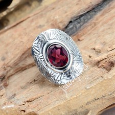 Faceted Red Garnet Gemstone Ring 925 Sterling Silver Spacieal Jewelry Set