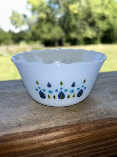 Vintage 1950's MCM Fire King Alpine Swiss Chalet Milk Glass Custard Cup 6 oz