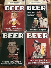 BEER SET Of 4 Signs - Tin Metal Wall Signs