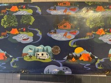 Fabric Cotton Cabins Campers Camping Navy Blue Fabric By The Yard