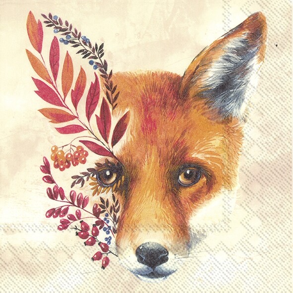 "20 Servietten \"Fuchs \" Fantasy Laub Beeren Herbst 33X33 BläTter Waldtiere"-image