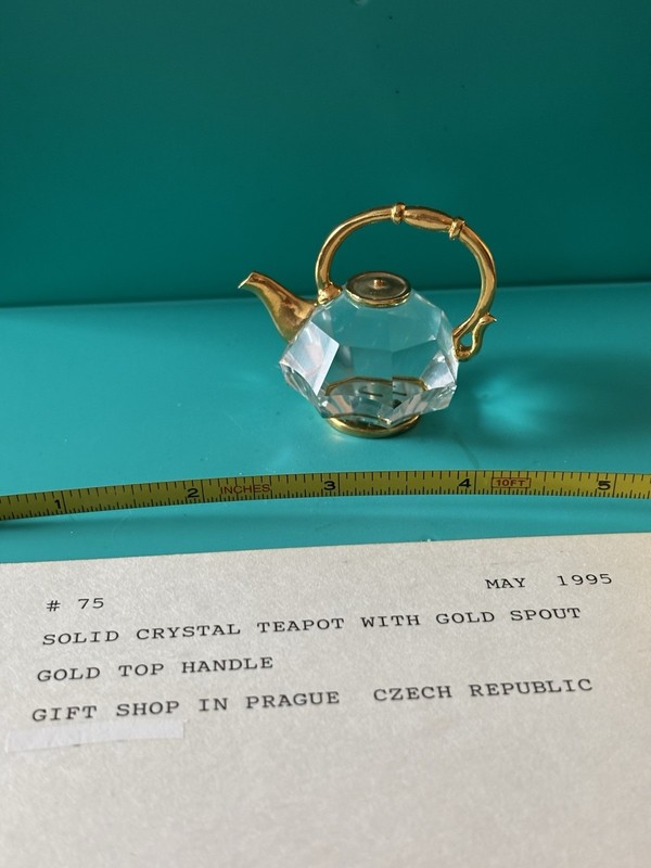 Vintage Miniature Teapot Crystal Gold From Prague Estate Collection #75