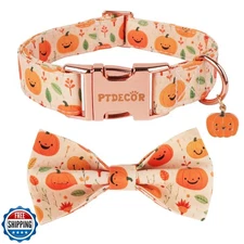 PTDECOR Halloween Dog Collar with Bow Tie, Metal Buckle, Multi Size, Adjustab