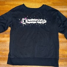 Champion Youth Girl LG Black Splash Paint Logo Long Sleeve Pullover Sweatshirt