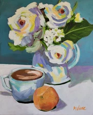 MONA VIVAR Original 20x16 Colorful Floral Abstract Fruit Kitchen Art Painting