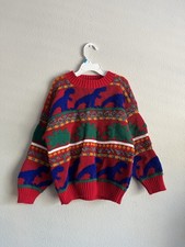 Vintage 90s Ground Control T Rex Dinosaur Knit Sweater Child Large 7 