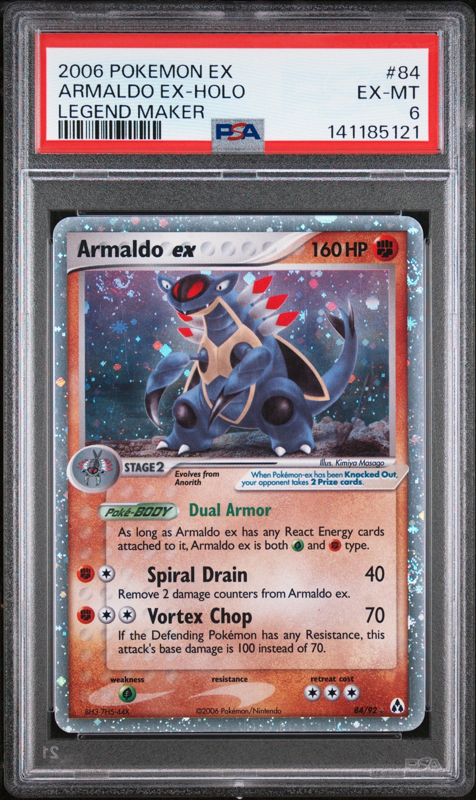 2006 POKEMON EX LEGEND MAKER #84 ARMALDO EX-HOLO PSA 6