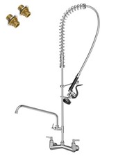 Commercial Sink Faucet Wall Mount with Pre Rinse Sprayer 8 inch Center Wall M...