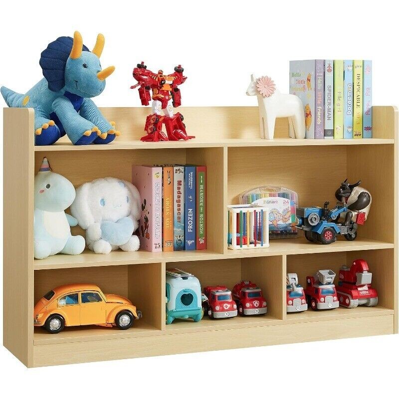 Kids Toy Storage Organizer 5-Section Bookshelf Cabinet Daycare Furniture Natural