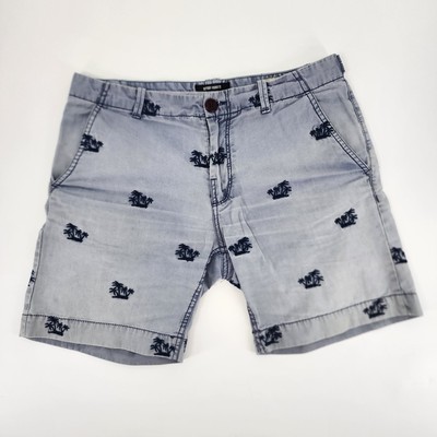 Antony Morato Shorts Men's Sz 30 Chino Blue Embroidered Palm Tree Loose Meuke
