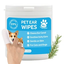 Pet Ear Wipes for Dogs Cats -Dog Ear Cleaner Wipes, Finger Wipes Rosemary - 50CT