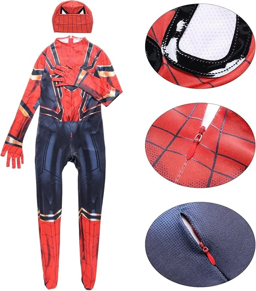 Boys Spiderman Costume Set Web Shooter Kids Halloween Party Fancy Dress Outfit - Image 2 of 4