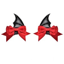 Halloween Bat Wings Hair Clip Barrettes with Red Bow Goth Devil Wing Hairclip...