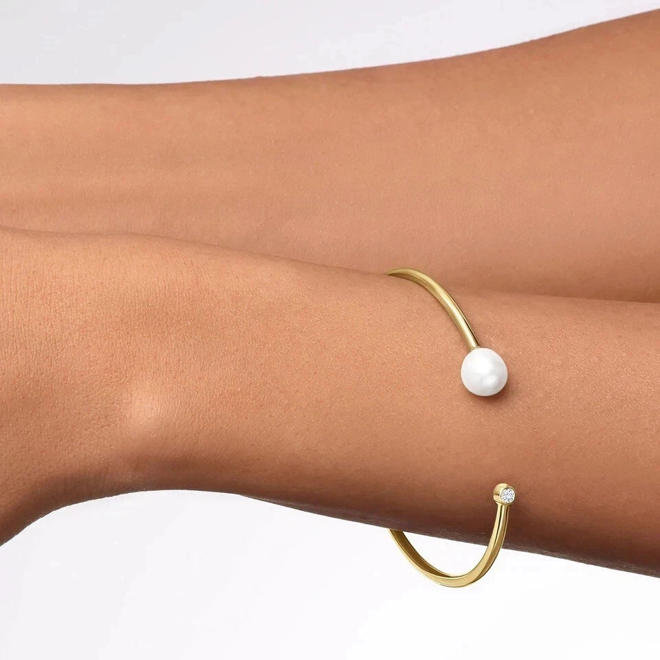 2CT Round Cut Lab Created Pearl Women's Bangle Bracelet 14K Yellow Gold Finish - Image 4 of 4