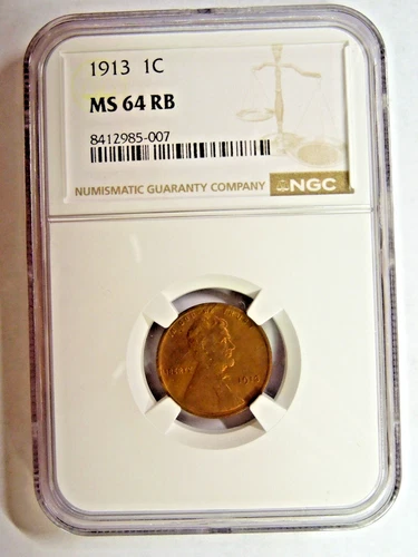 NGC MS 64 Red Brown 1913 Lincoln Cent