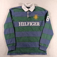 Vintage Tommy Hilfiger Shirt Mens Large Rugby Polo Logo Striped Crest Spellout