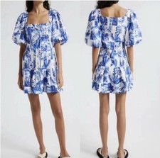 NWOT FARM Rio Garden tiles linen Blend Mini Dress