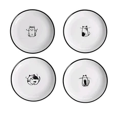 Cute Cartoon Cats Ceramic Appetizer & Dessert Plates, Set of 4-Cats-5 Inch