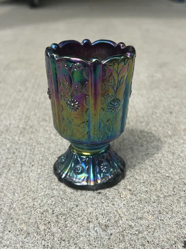 Fenton Vintage Amethyst Iridescent Carnival Glass Footed Votive 3.5" x 2.25"