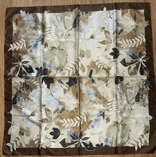 Botanical Floral Symphony Scarf Shawl Tan Ivory Italian Polyester Microfiber 34"