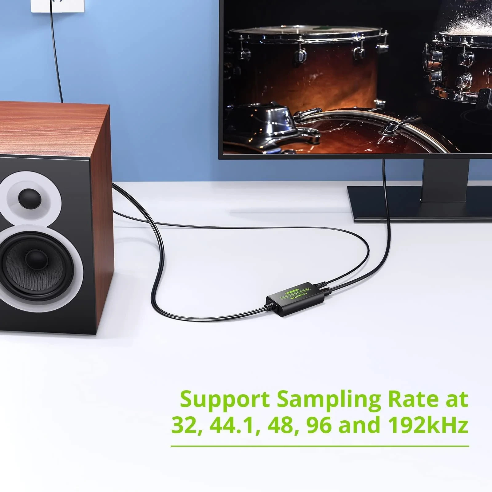 LiNKFOR 192kHz RCA Male Digital to Analog Converter with Adapter Optical Cable