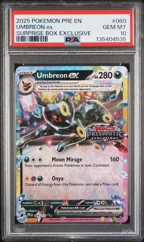 2025 POKEMON PRISMATIC EVOLUTIONS SURPRISE BOX EXCLUSIVE #060 UMBREON EX PSA 10
