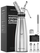 Professional Whipped Cream Dispenser,1L Stainless Steel Cream Whipper with 3 ...