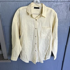 Harve Benard Button Up Top Women’s Large Butter Yellow Linen Cotton Blend Blouse