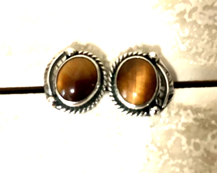 Серьги навахо с тигровым глазом. 925 Пробы. Художественный штамп - Изображение 3 из 4
