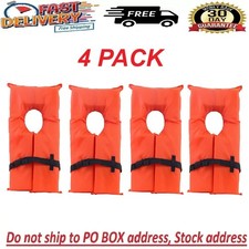 4 Pack Type II Life Jacket Vest, Orange, USCG Approved, Adult Fishing Boating