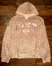 Victoria's Secret Pink Leopard Campus Half Zip Hoodie Bling Foil Logo XL NWT