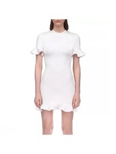 DAVID KOMA Womens White Back Short Sleeve Round Neck Mini Party Sheath Dress 10