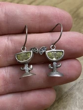 SILPADA Sterling Silver 925 Designer Signed Martini Glass Green Crystal Earrings