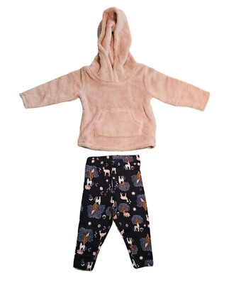 Carter'sBaby Girl 2-Pc Fuzzy Pink Hoodie & Animal -Print Leggings Size 9 Months