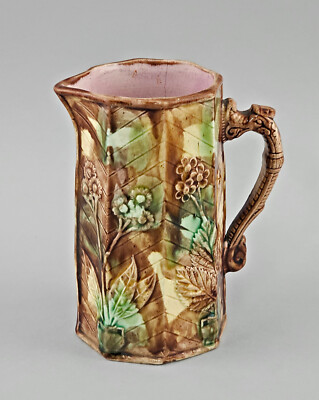 9345016-d Majolika Schenkkrug Keramik um 1900 Jugendstil handbemalt H 17 cm